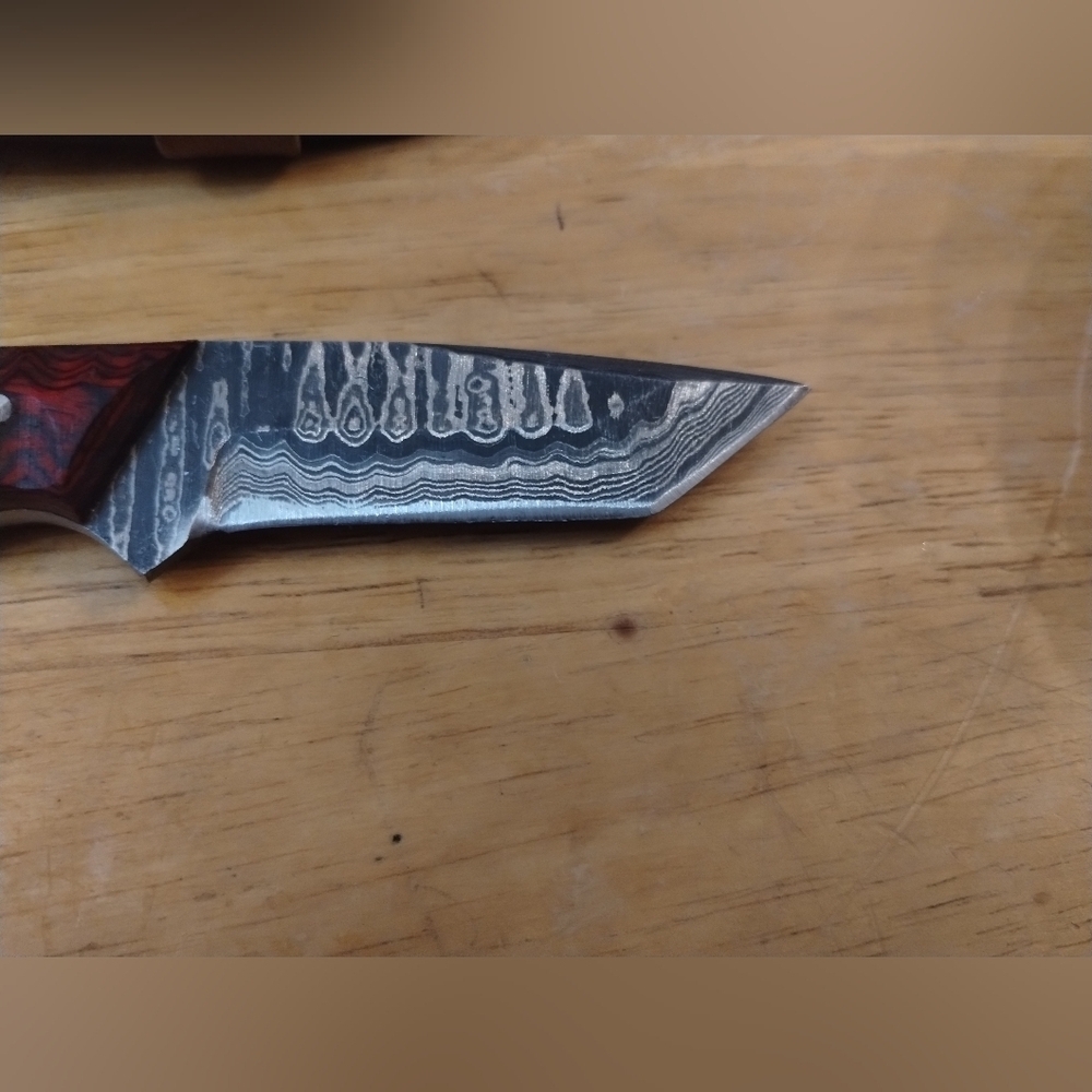 New Damascus steel blade men's hunting knife with sheath red handle - Picture 5 of 9